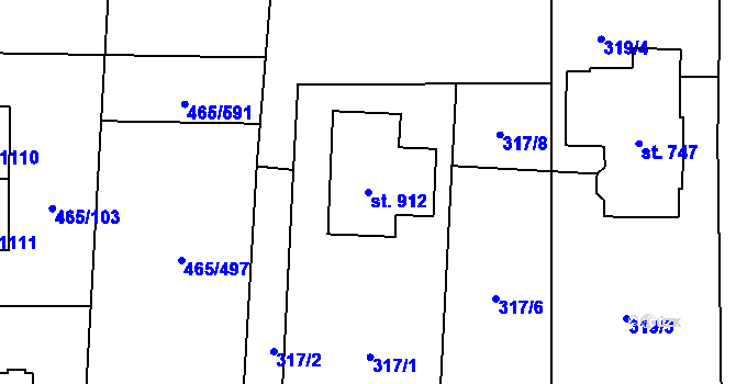 Parcela st. 912 v KÚ Dolní Jirčany, Katastrální mapa