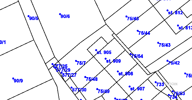 Parcela st. 905 v KÚ Dolní Jirčany, Katastrální mapa