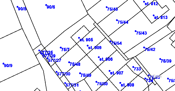 Parcela st. 909 v KÚ Dolní Jirčany, Katastrální mapa