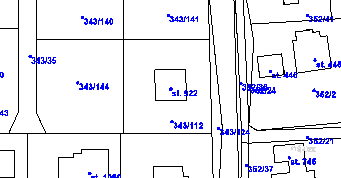 Parcela st. 922 v KÚ Dolní Jirčany, Katastrální mapa