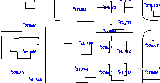 Parcela st. 799 v KÚ Dolní Jirčany, Katastrální mapa