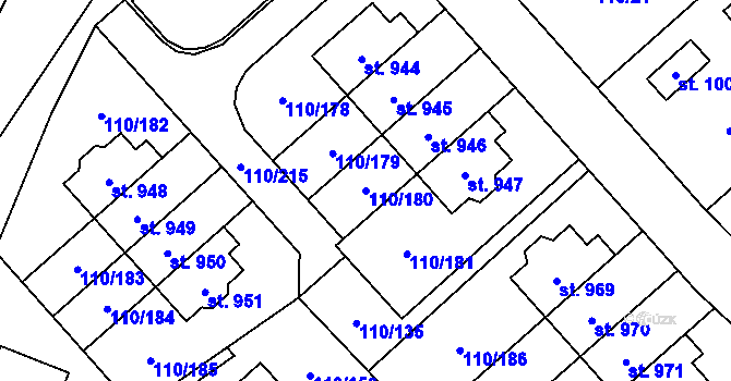 Parcela st. 110/180 v KÚ Dolní Jirčany, Katastrální mapa