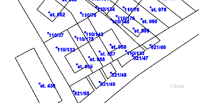 Parcela st. 957 v KÚ Dolní Jirčany, Katastrální mapa