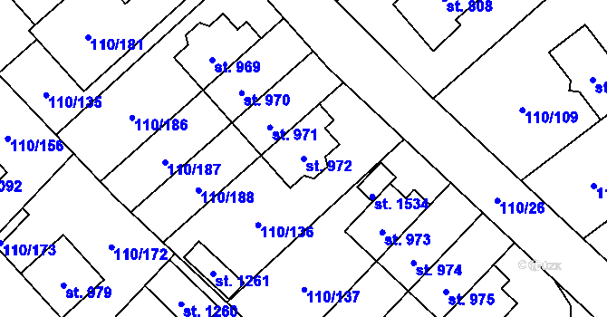 Parcela st. 972 v KÚ Dolní Jirčany, Katastrální mapa