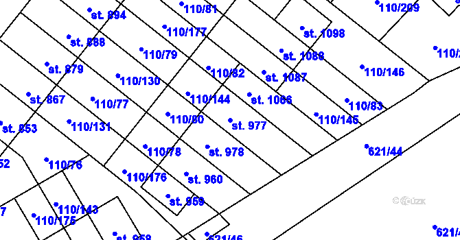Parcela st. 977 v KÚ Dolní Jirčany, Katastrální mapa