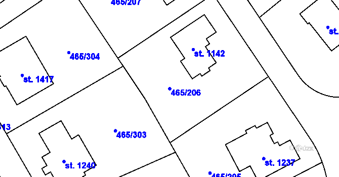 Parcela st. 465/206 v KÚ Dolní Jirčany, Katastrální mapa
