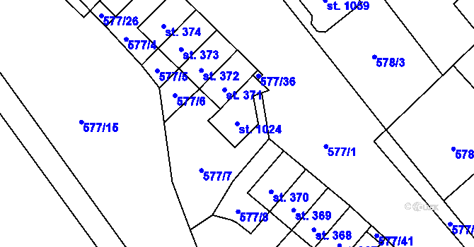 Parcela st. 1024 v KÚ Dolní Jirčany, Katastrální mapa