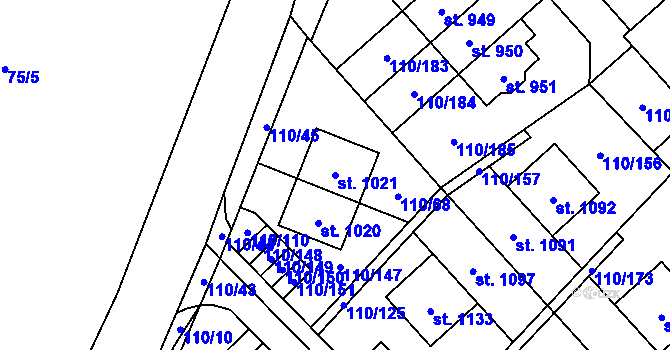 Parcela st. 1021 v KÚ Dolní Jirčany, Katastrální mapa