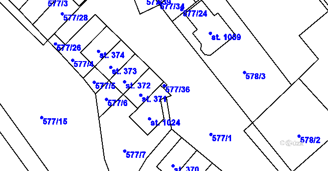 Parcela st. 577/36 v KÚ Dolní Jirčany, Katastrální mapa