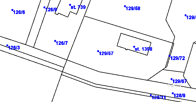 Parcela st. 129/57 v KÚ Dolní Jirčany, Katastrální mapa