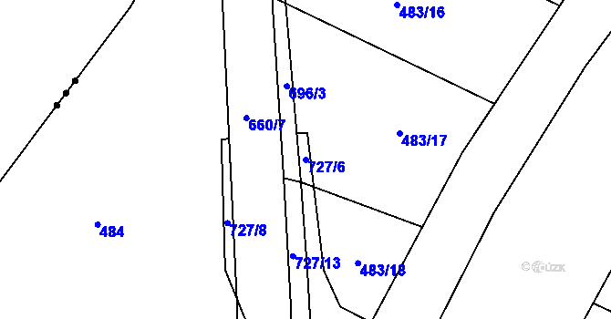 Parcela st. 727/6 v KÚ Dolní Jirčany, Katastrální mapa