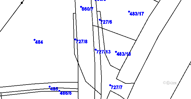 Parcela st. 727/13 v KÚ Dolní Jirčany, Katastrální mapa