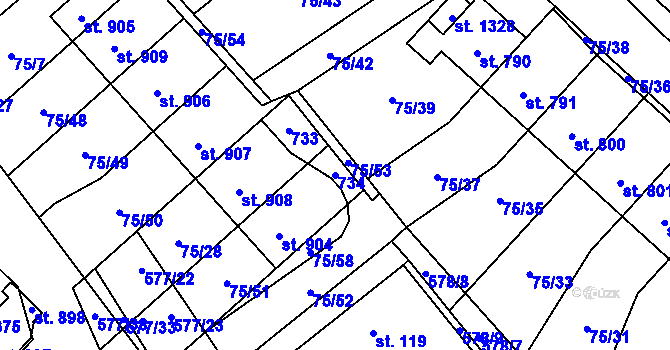 Parcela st. 734 v KÚ Dolní Jirčany, Katastrální mapa