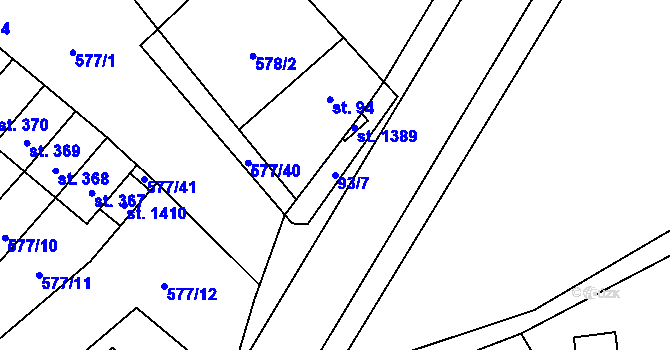 Parcela st. 93/7 v KÚ Dolní Jirčany, Katastrální mapa