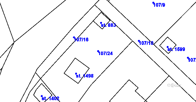 Parcela st. 107/24 v KÚ Dolní Jirčany, Katastrální mapa