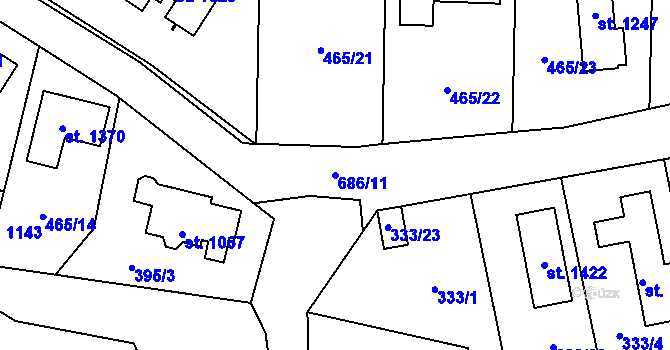 Parcela st. 686/11 v KÚ Dolní Jirčany, Katastrální mapa
