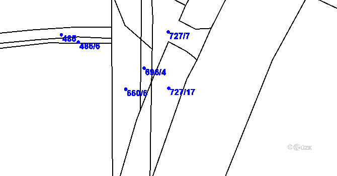 Parcela st. 727/17 v KÚ Dolní Jirčany, Katastrální mapa