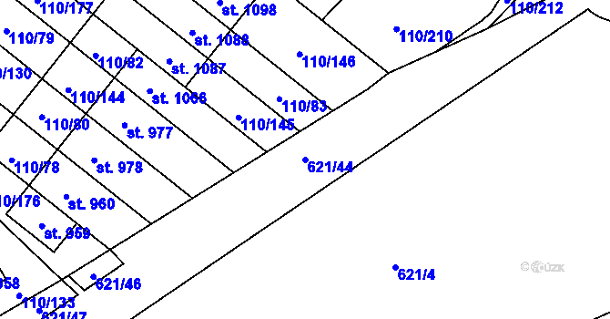 Parcela st. 621/44 v KÚ Dolní Jirčany, Katastrální mapa