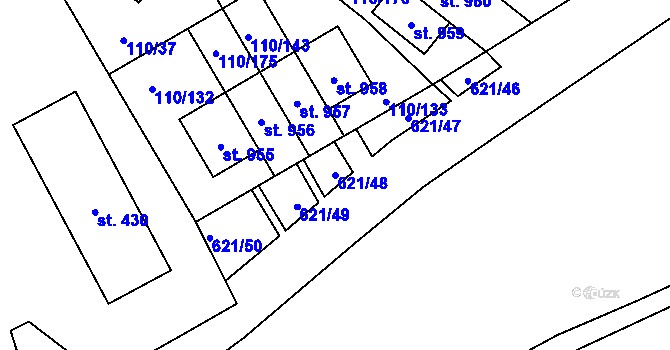 Parcela st. 621/48 v KÚ Dolní Jirčany, Katastrální mapa