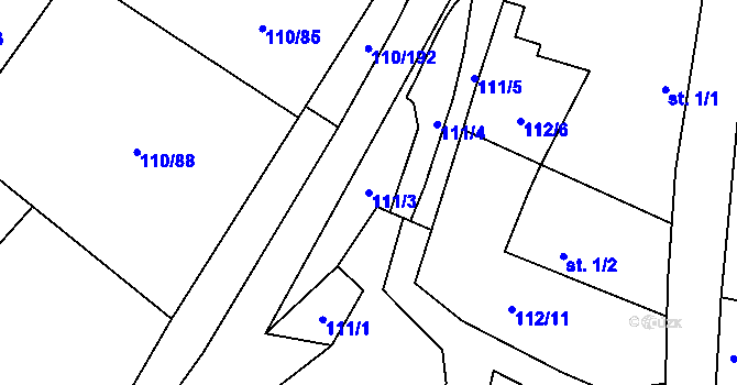 Parcela st. 111/3 v KÚ Dolní Jirčany, Katastrální mapa