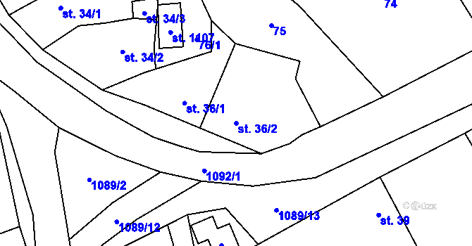Parcela st. 36/2 v KÚ Psáry, Katastrální mapa