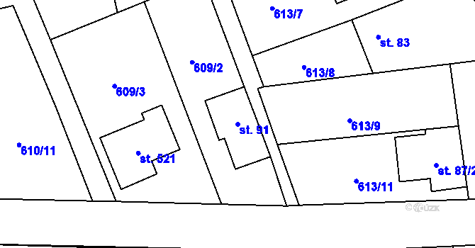 Parcela st. 91 v KÚ Psáry, Katastrální mapa