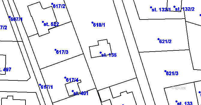 Parcela st. 135 v KÚ Psáry, Katastrální mapa