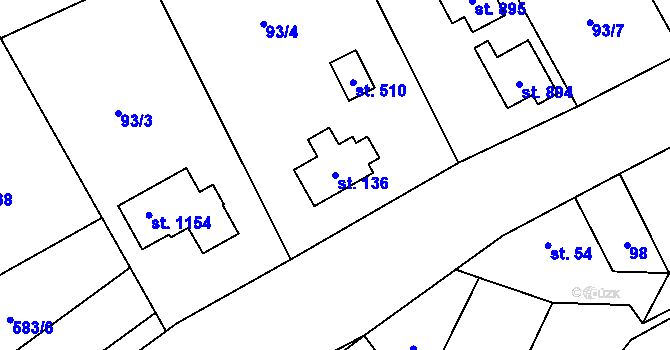 Parcela st. 136 v KÚ Psáry, Katastrální mapa