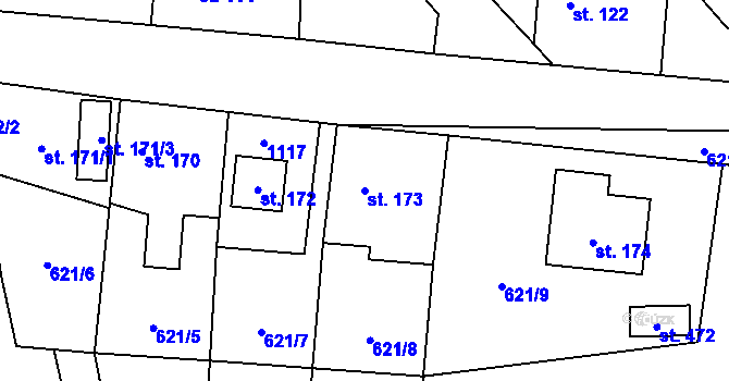 Parcela st. 173 v KÚ Psáry, Katastrální mapa
