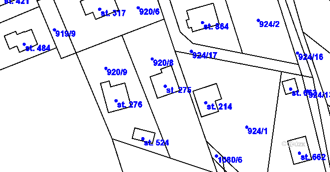 Parcela st. 275 v KÚ Psáry, Katastrální mapa