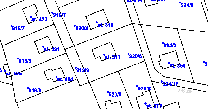Parcela st. 317 v KÚ Psáry, Katastrální mapa