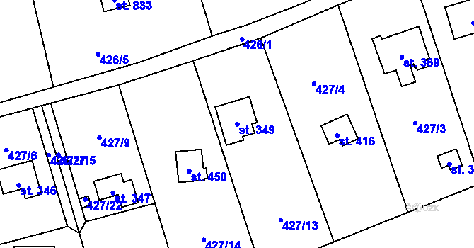 Parcela st. 349 v KÚ Psáry, Katastrální mapa