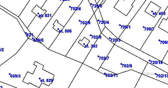 Parcela st. 392 v KÚ Psáry, Katastrální mapa