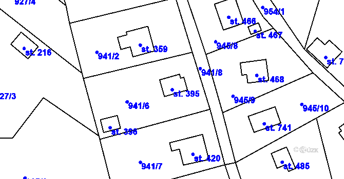 Parcela st. 395 v KÚ Psáry, Katastrální mapa