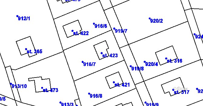 Parcela st. 423 v KÚ Psáry, Katastrální mapa