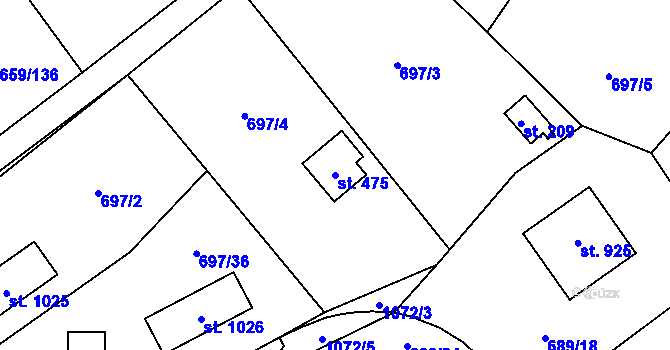 Parcela st. 475 v KÚ Psáry, Katastrální mapa