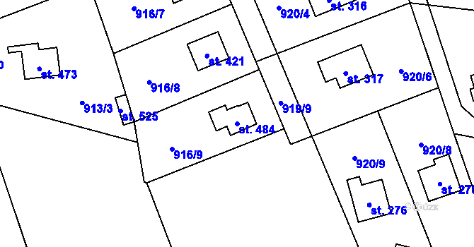 Parcela st. 484 v KÚ Psáry, Katastrální mapa