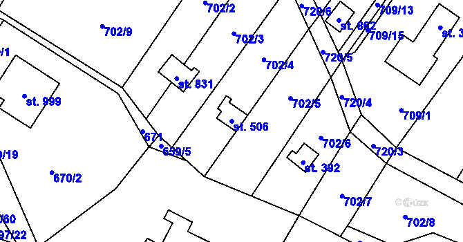 Parcela st. 506 v KÚ Psáry, Katastrální mapa