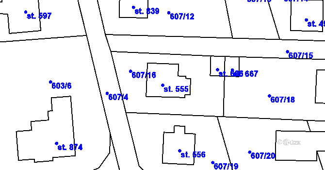 Parcela st. 555 v KÚ Psáry, Katastrální mapa