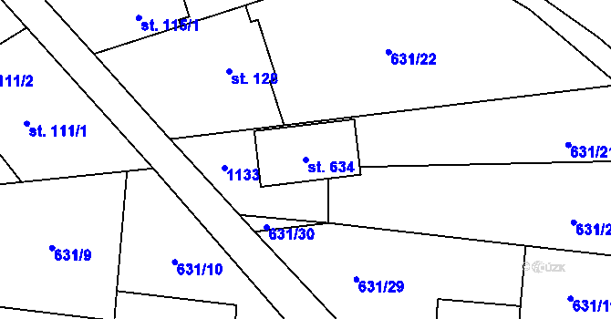 Parcela st. 634 v KÚ Psáry, Katastrální mapa