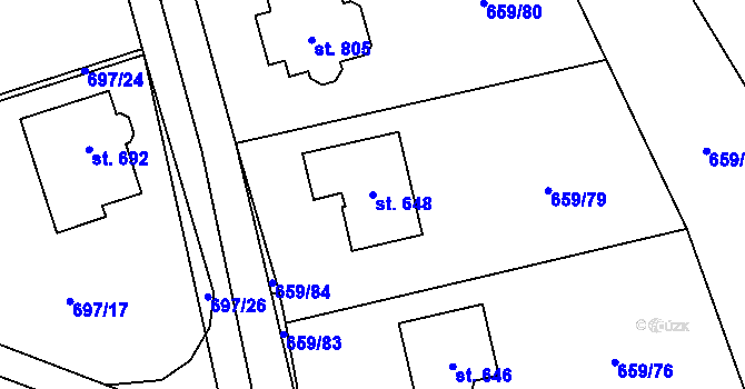 Parcela st. 648 v KÚ Psáry, Katastrální mapa