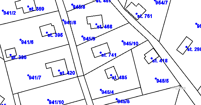 Parcela st. 741 v KÚ Psáry, Katastrální mapa