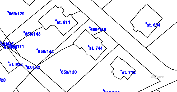 Parcela st. 744 v KÚ Psáry, Katastrální mapa