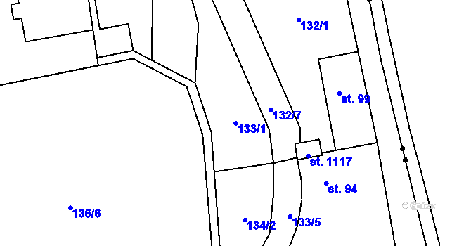 Parcela st. 133/1 v KÚ Psáry, Katastrální mapa