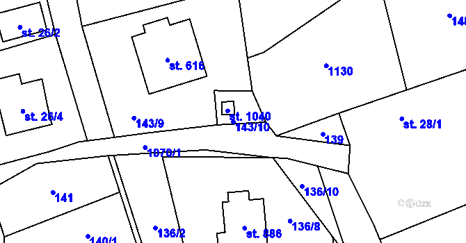 Parcela st. 143/10 v KÚ Psáry, Katastrální mapa