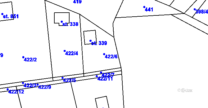 Parcela st. 422/6 v KÚ Psáry, Katastrální mapa