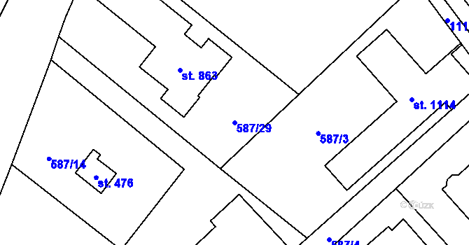 Parcela st. 587/29 v KÚ Psáry, Katastrální mapa