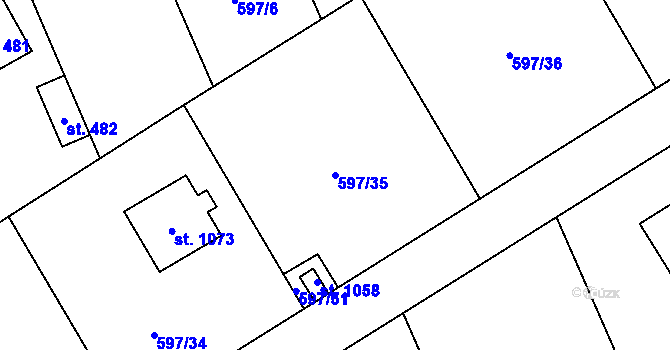 Parcela st. 597/35 v KÚ Psáry, Katastrální mapa