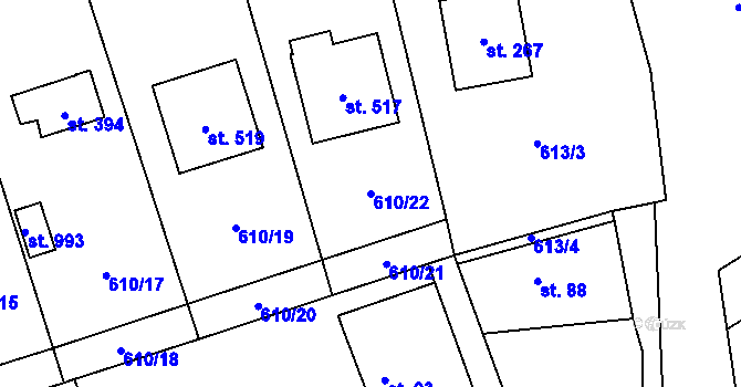 Parcela st. 610/22 v KÚ Psáry, Katastrální mapa