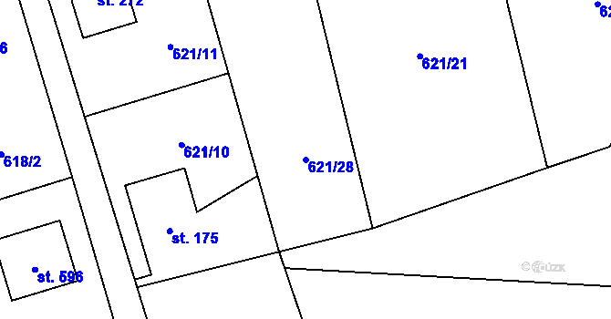 Parcela st. 621/28 v KÚ Psáry, Katastrální mapa